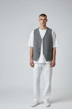 Primark Grey Pinstripe V-Neck Tailored Vest Waistcoat